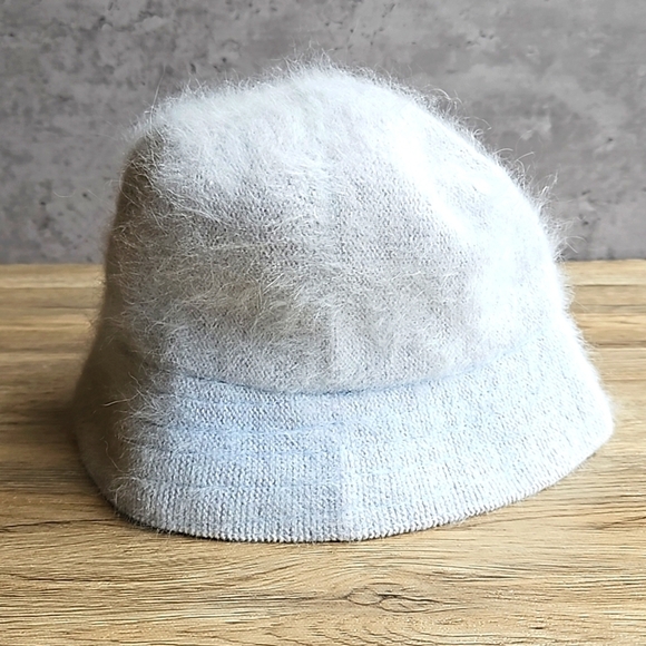Ice Blue Rabbit Hair Wool Blend Bucket Hat OS - Picture 1 of 5